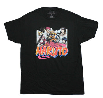 Naruto Shippuden Mens T-Shirt -Cast Standing on Pink Dragon Among Clouds