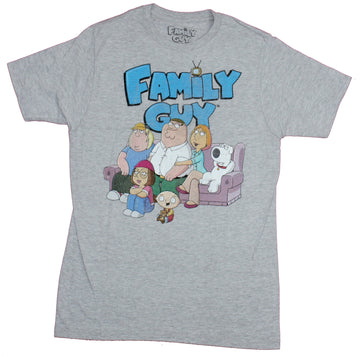 Family Guy Mens T-Shirt- Distressed Group Watching To Image