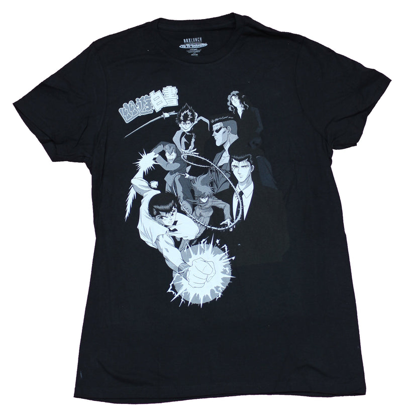 Yu Yu Hakusho Mens T-Shirt -  7 Character Collage On B & W