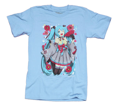 Hatsune Miku Mens T-Shirt - Winking Jumping Image