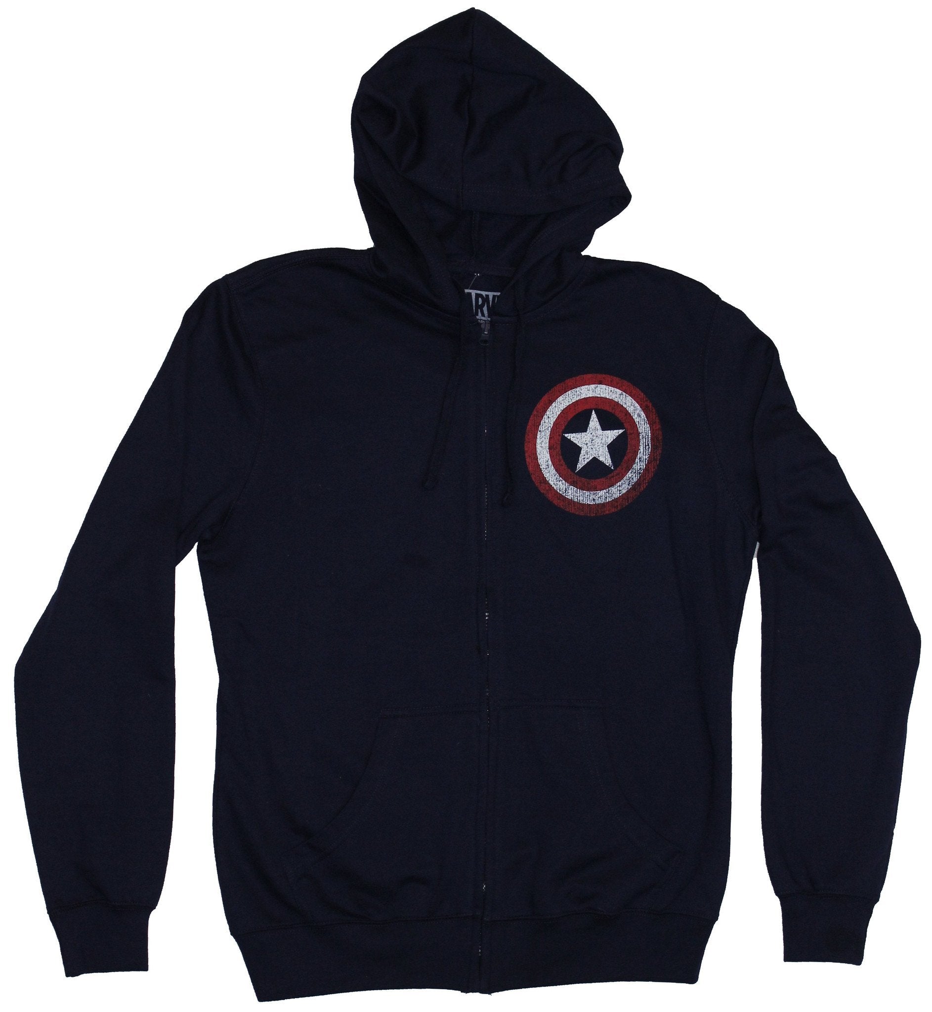 Captain America (Marvel Comics) Mens Hoodie - Distressed Front Large Back Shield