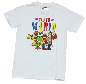 Super Mario Brothers Mens T-Shirt - Group Under Colorful Logo