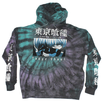 Purple, Green, & Black Tie Dye Tokyo Ghoul Hoodie Ft. Ken Kaneki W/ Mask