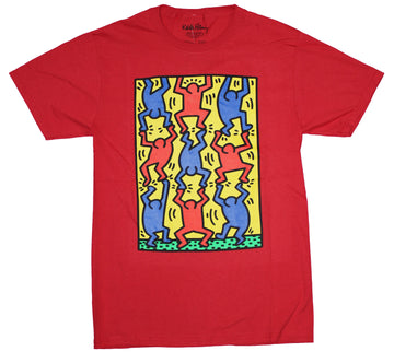 Keith Haring Mens T-Shirt  - Interconnected Blue and Red People Image