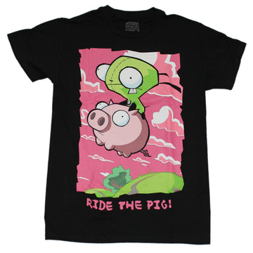 Invader Zim Mens T-Shirt - Ride that Piggy Pink Background