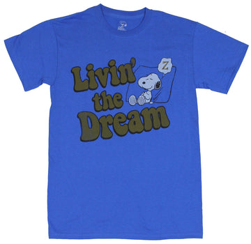Peanuts Mens T-Shirt -"Living the Dream" Pillow Relaxing Snoopy Image