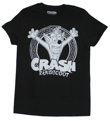 Crash Bandicoot Mens T-Shirt - White Print Winking Crash In Stone Circle Image