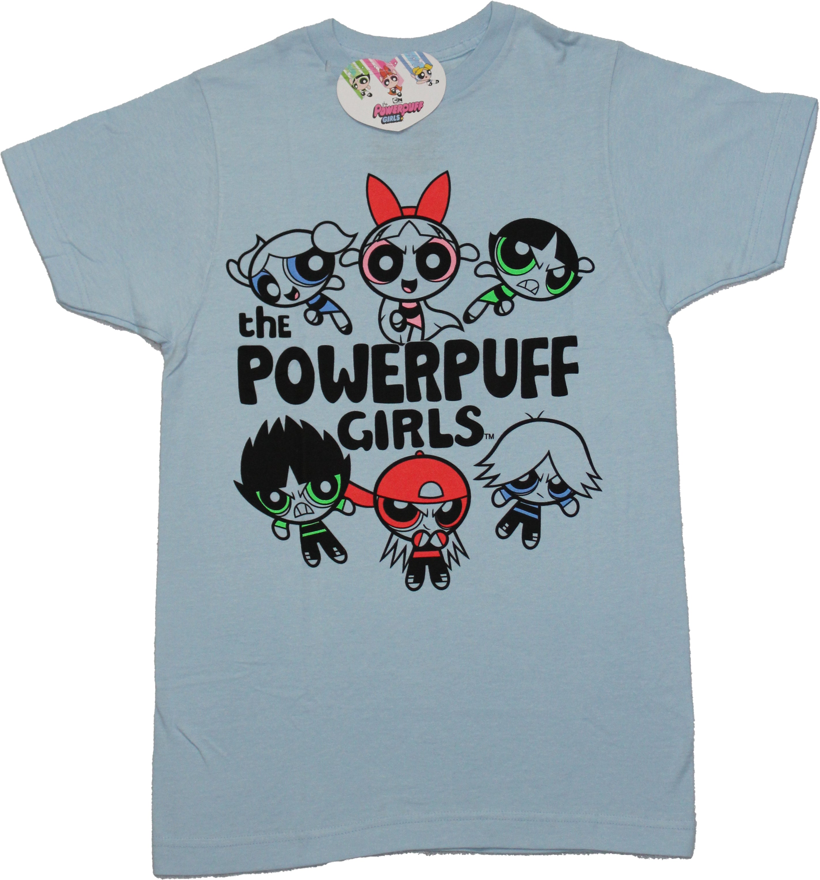 Powerpuff Girls Mens T-Shirt Cast Around Logo - Main Image