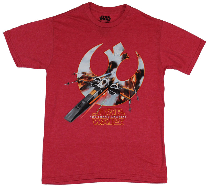 Star Wars Force Mens T-Shirt - X-Wing Charging Out of Image Filled Republic Logo - Inmyparentsbasement.com