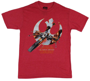 Star Wars Force Mens T-Shirt - X-Wing Charging Out of Image Filled Republic Logo