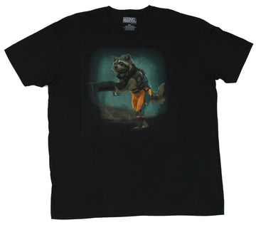 Guardians of the Galaxy Mens T-Shirt - Rocket Toting Gun Approaching Image