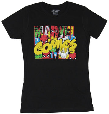 Marvel Comics Girls Juniors T-Shirt - Many Headed Classic Marvel Logo Image
