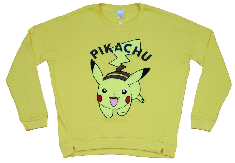 Pokemon Girls Juniors Crewneck Sweatshirt - Raised Patch Happy Pikachu Image