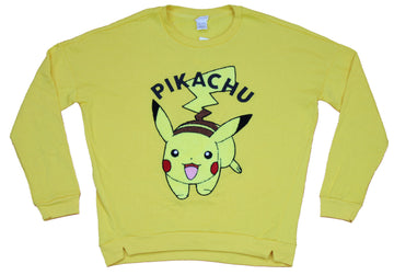 Pokemon Girls Juniors Crewneck Sweatshirt - Raised Patch Happy Pikachu Image