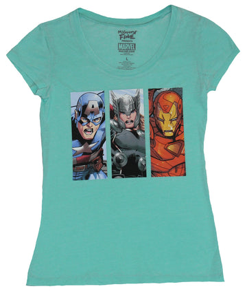 The Avengers (Disney) Girls Juniors T-Shirt - Comic Style Box Triple Boxed Image