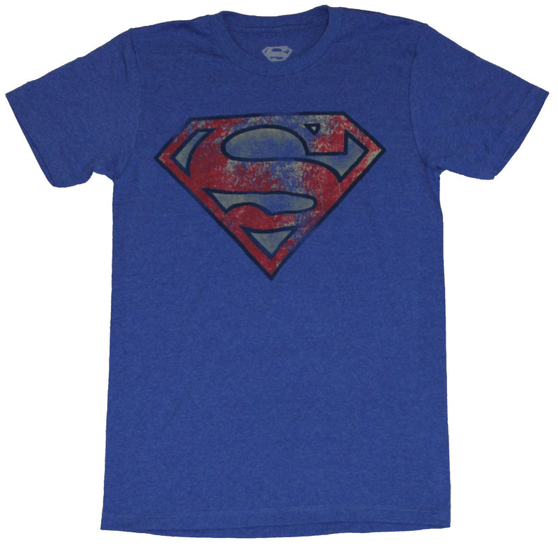 Superman (DC Comics) Mens T-Shirt - Heavily Distressed Red Yellow Blue Logo - Inmyparentsbasement.com