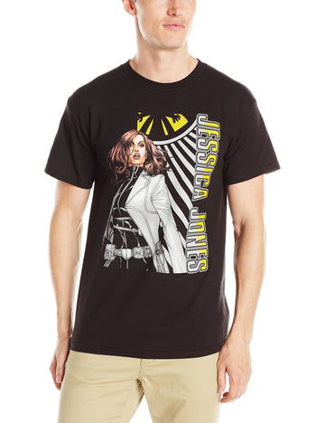 Jessica Jones (Marvel Comics) Mens T-Shirt - White Jacket On Shield Logo