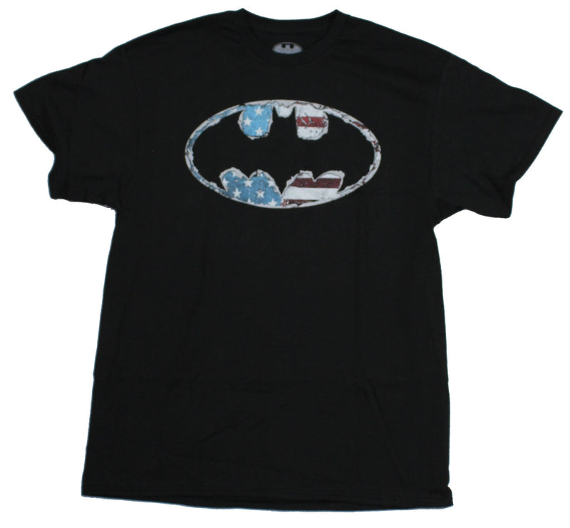 Batman DC Comics Mens T-Shirt - Distressed American Flag Logo Image