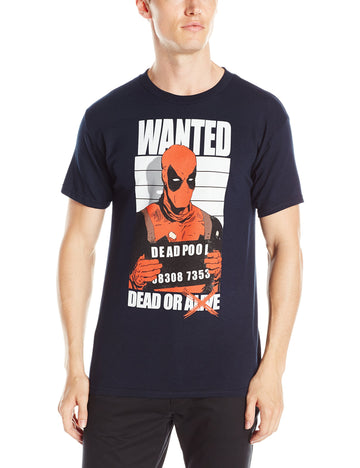 Deadpool (Marvel Comics) Mens T-Shirt - Wanted Dead or Dead Mugshot Image