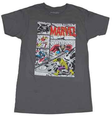 Marvel Comics Mens T-Shirt - Thor Battling Hulk In Multiple Panels Image