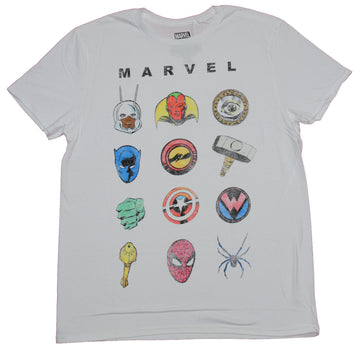 Marvel Comics Mens T-Shirt  - Heads Weapons Symbols Distressed Image