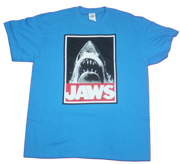 Jaws Mens T-Shirt- Big Mouth Shark Over Red Name Image