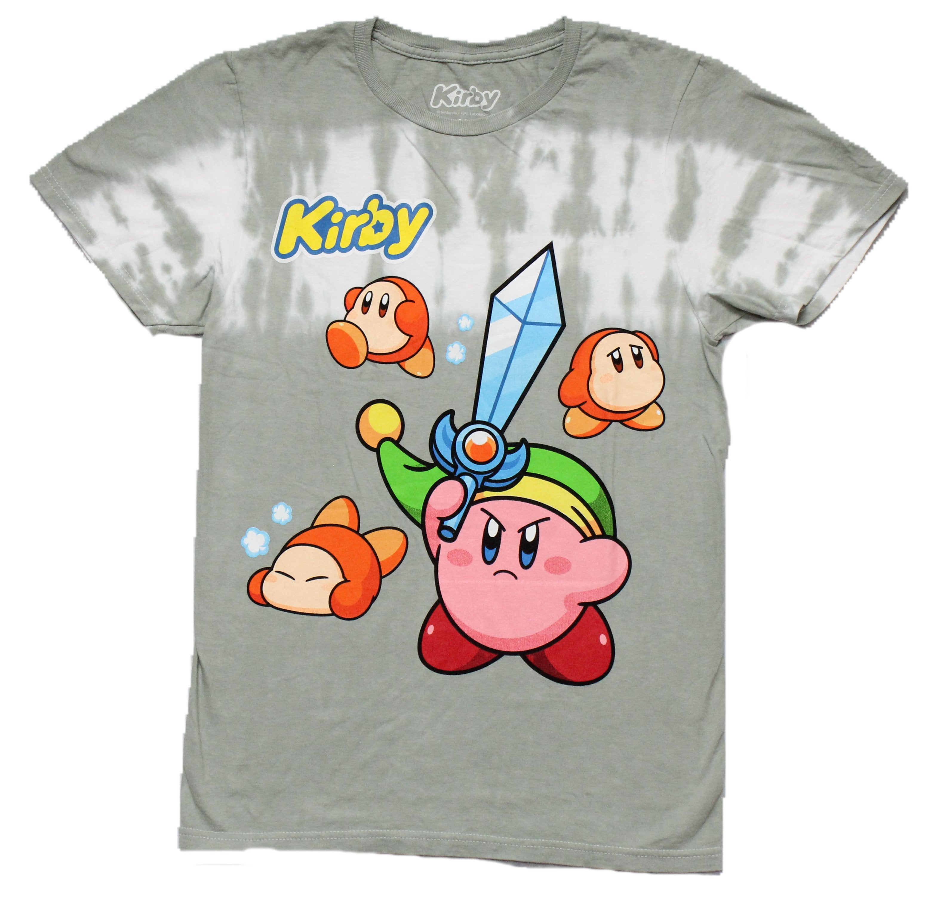 Kirby  Mens T-Shirt - Holding Sword Surrounded by Orange Trio Tie Dye