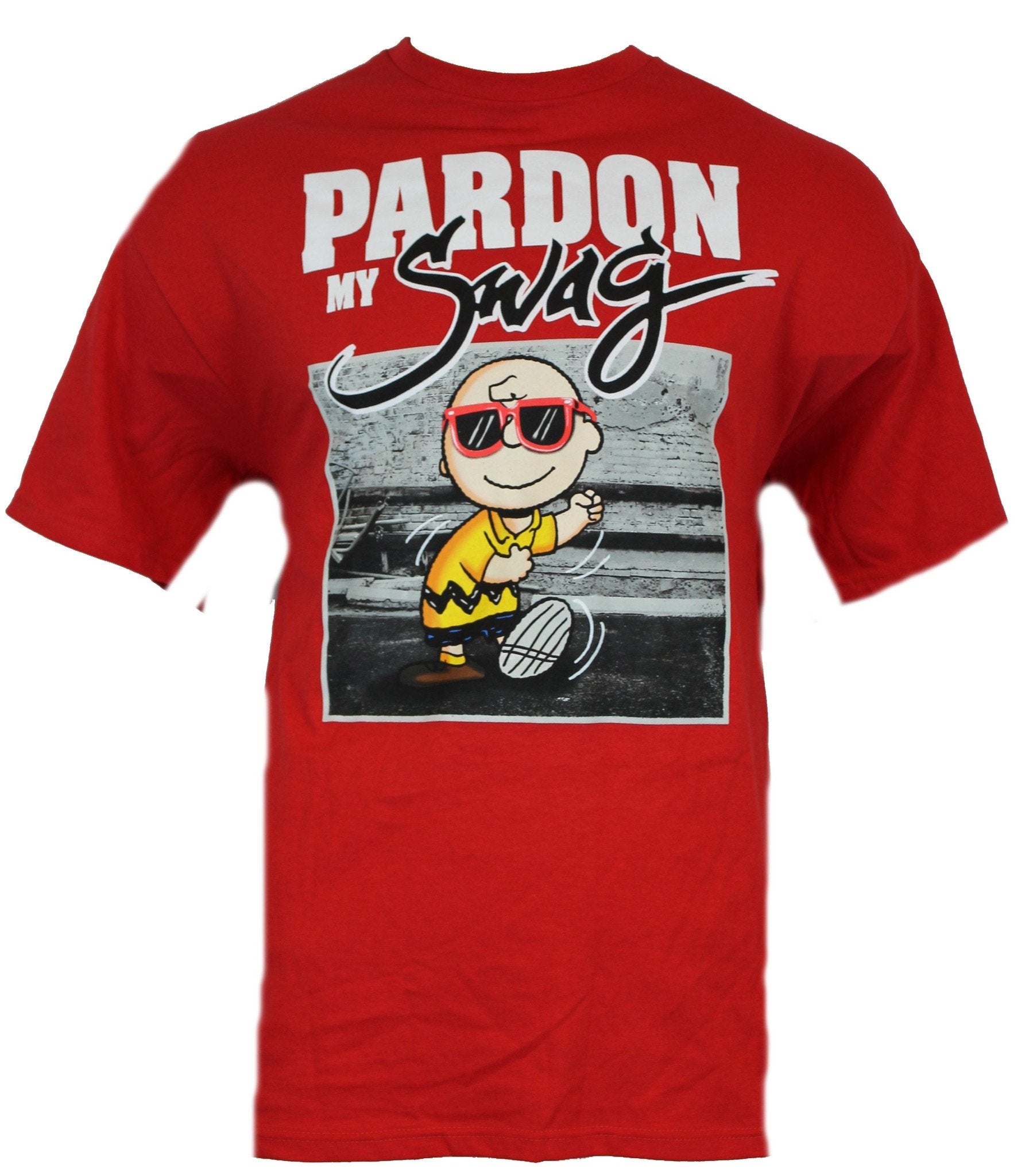 Peanuts Mens T-Shirt -  "Pardon My Swag" Dancing Charlie Brown Image