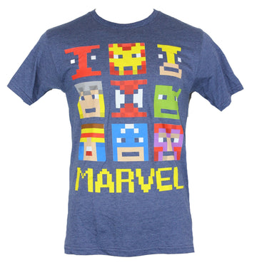 Marvel Comics Mens T-Shirt - Simple Pixel Block Simple 9 Head Images