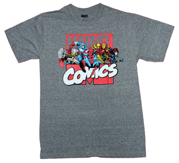Marvel Comics Mens T-Shirt - Superheroes Around & Through Classic  Red Logo
