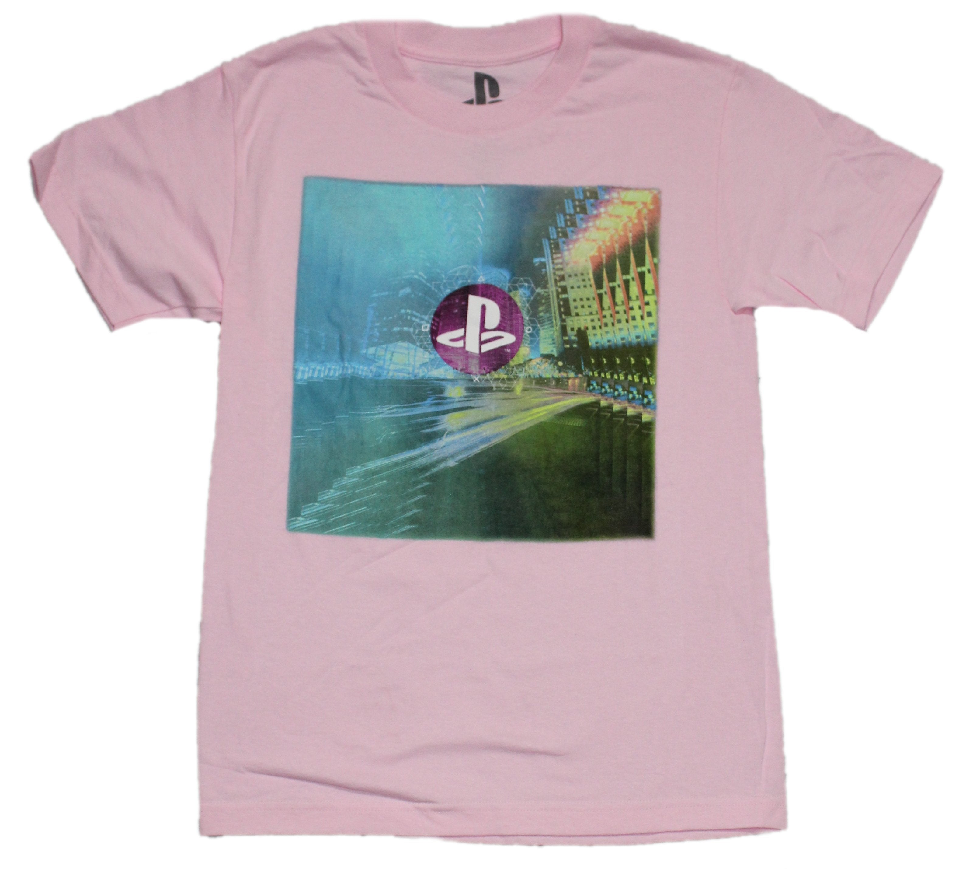Playstation Mens T-shirt Floating Bubble Logo in City
