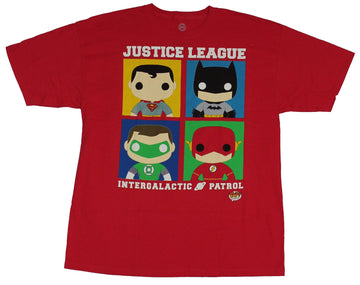 Justice League Mens T-Shirt - Four BOX Funko Pop Style Superman Flash Batman GL
