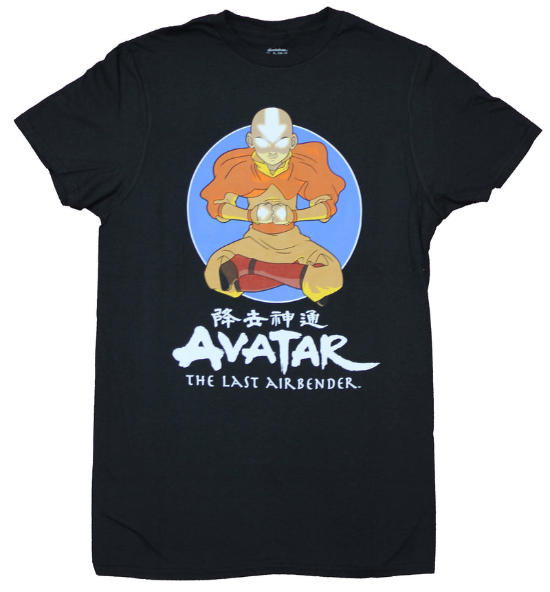 Avatar the Last Airbender Mens T-Shirt - Blue Circle Posed Over Name Logo