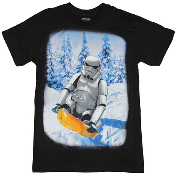 Star Wars Mens T-Shirt - Stormtrooper Sledding in a Christmas Wonderland Image