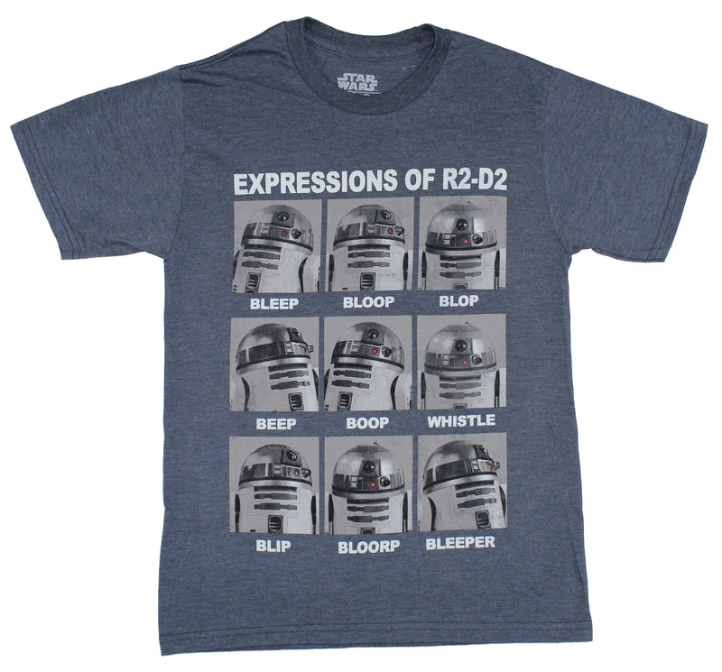 Star Wars Mens T-Shirt - The Many Expressions of R2-D2 Boxes Image