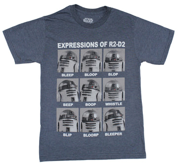 Star Wars Mens T-Shirt - The Many Expressions of R2-D2 Boxes Image