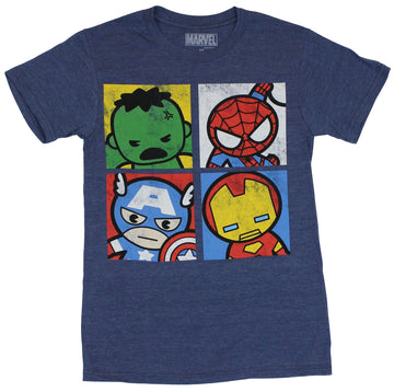 Marvel Comics Mens T-Shirt -  Four Boxes Cutesy Hulk Spider-Man Cap & Iron Man