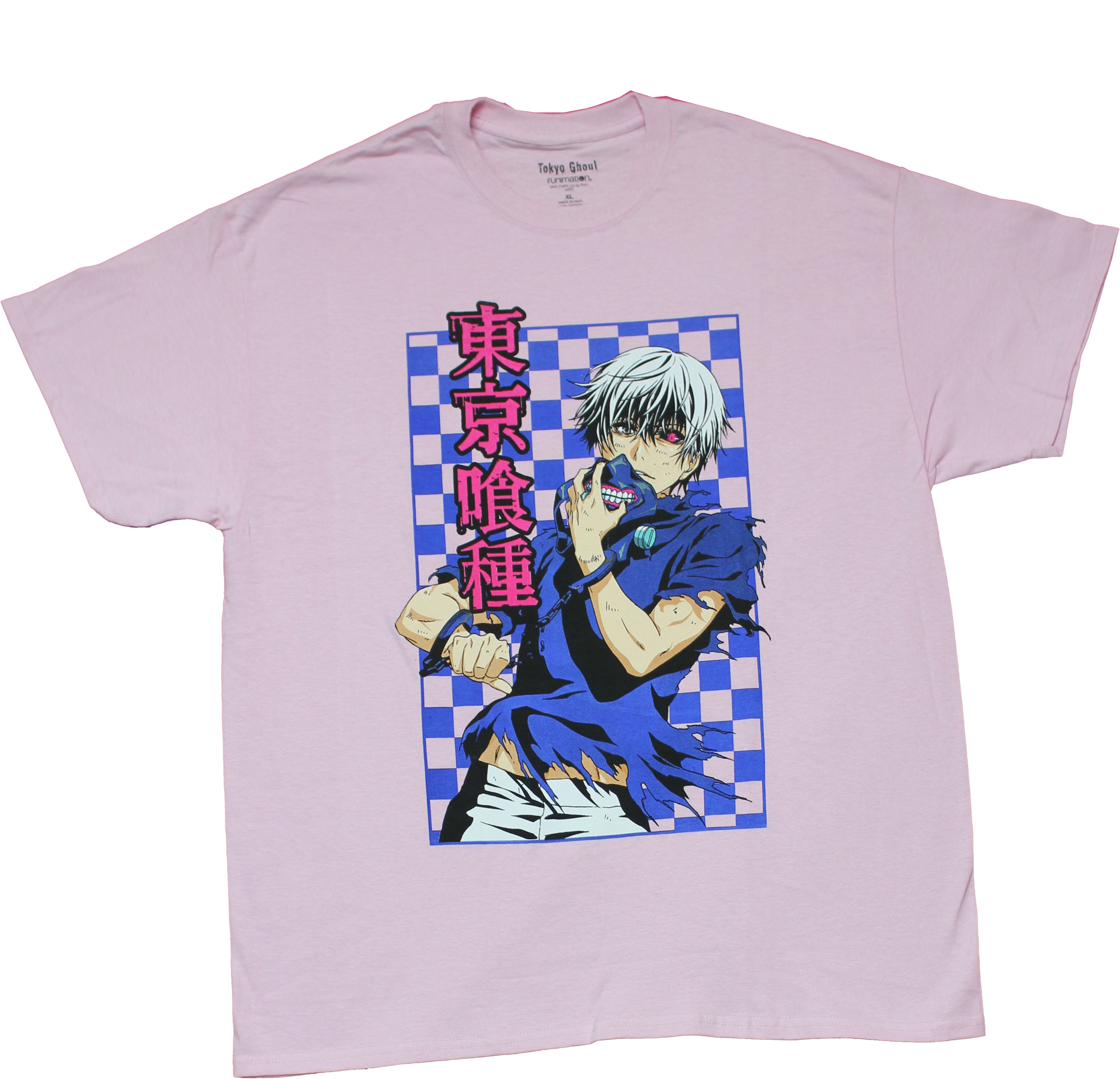Tokyo Ghoul Hand Cuffed Holding Teeth Mask in Front of Checker Board