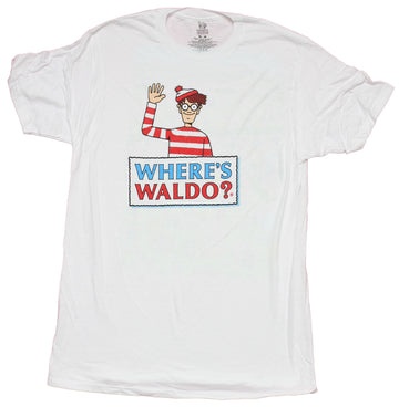 Where's Waldo Mens T-Shirt - Large Logo front River Scene Back