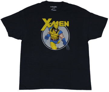 X-Men (Marvel Comics) Mens T-Shirt - Wolverine Yellow Blue Slashing in Circle