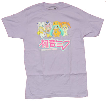 Hatsune Miku Mens T-Shirt - Crypton Crew In Monster Outfits Over Kanji