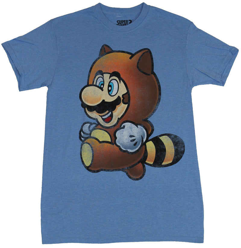 Super Mario Brothers Mens T-Shirt - Flying Mario In Raccoon Suit Image