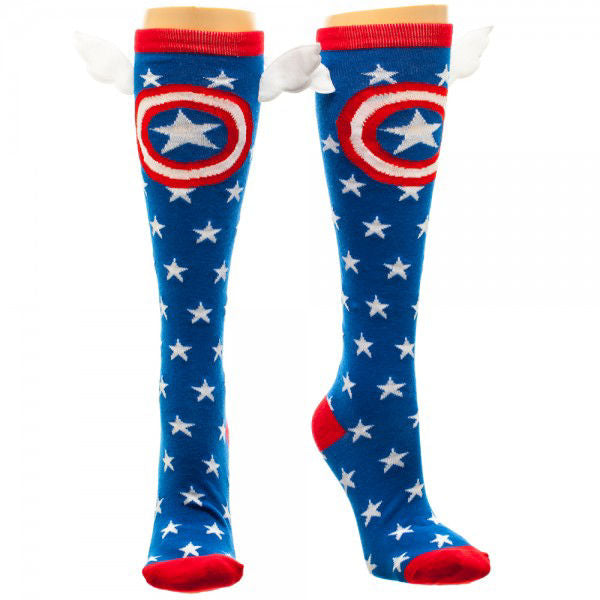 Marvel Captain America Shield and Stars Women's Knee High Socks with Wings