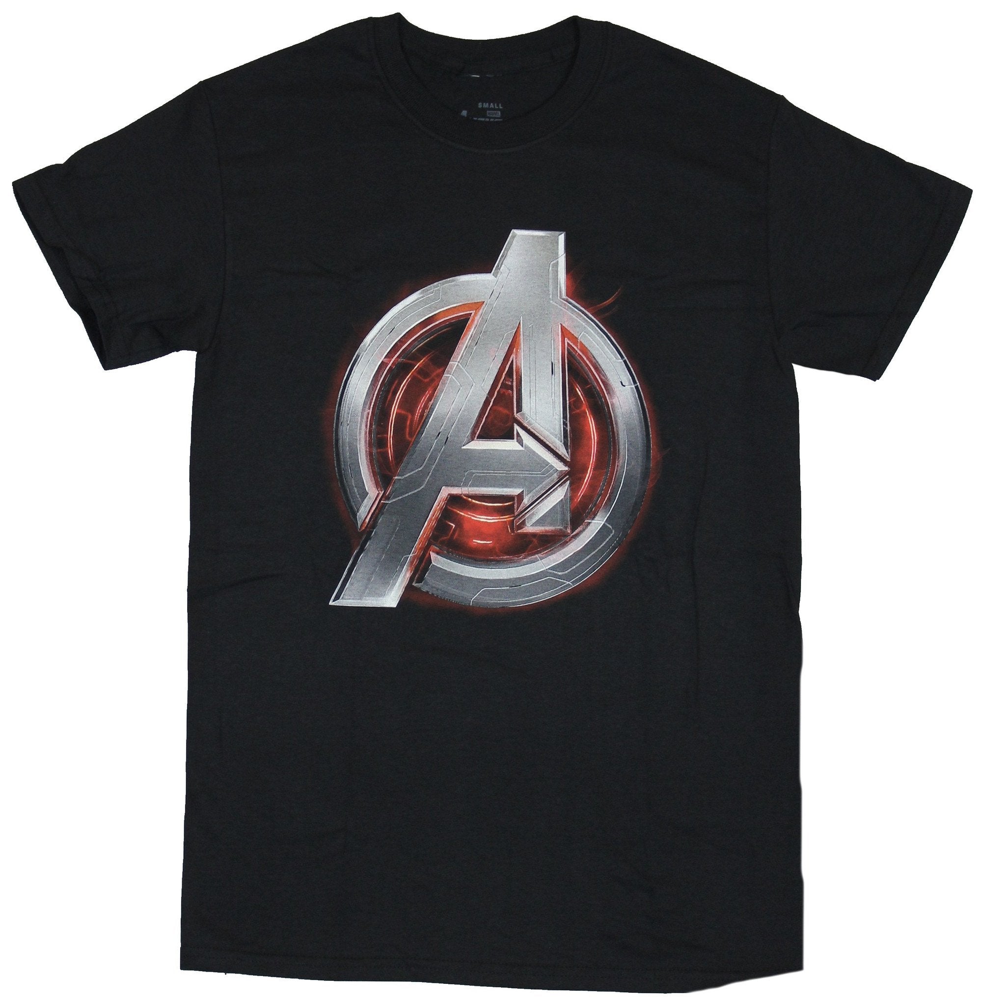 Avengers (Marvel Comics) Mens T-Shirt - Metallic Metal Red Styled A Logo Image