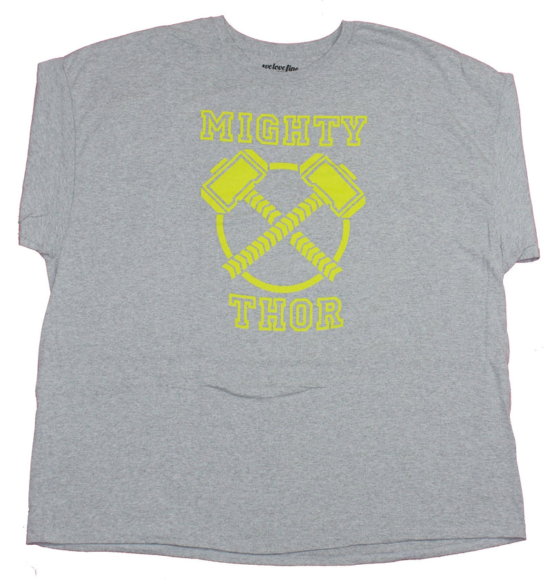 Thor Mens T-Shirt- Yellow Print Mighty Thor Crossed Hammers Image