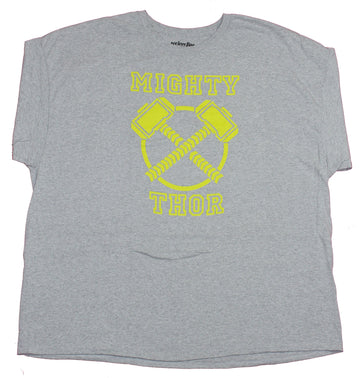 Thor Mens T-Shirt- Yellow Print Mighty Thor Crossed Hammers Image