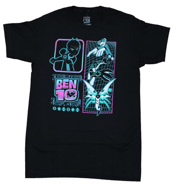 Ben 10 Mens T-Shirt - Alien Transformations Over Grid Logo
