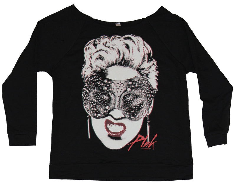 Pink Girls Juniors Long Sleeve Scoop Neck  T-Shirt - Jeweled Mask Image