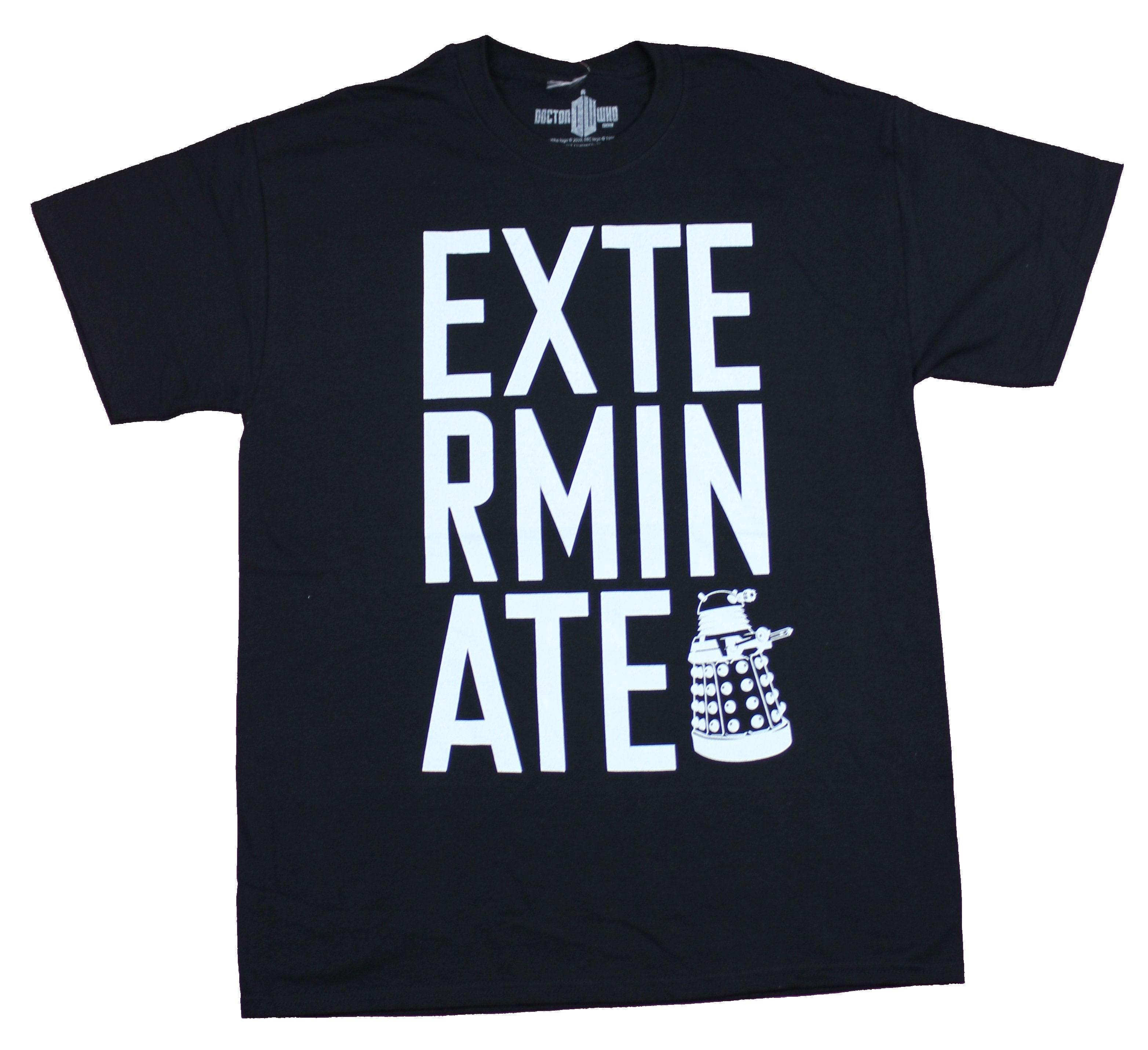 Doctor Who Mens T-Shirt  - Exterminate Giant Letters Small Dalek Image