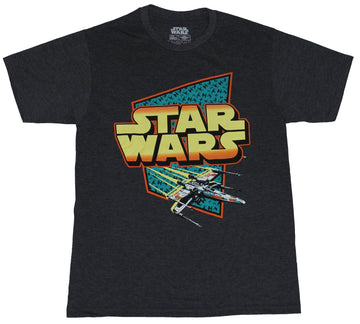 Star Wars Mens T-Shirt - Yellow Logo X-Wing Zipping Under Logo Image